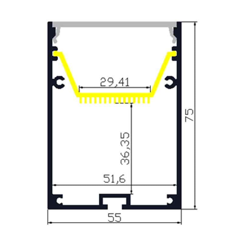 Profilé aluminium LED KD-LSP55/70-75 – suspendu, encastrable, en saillie – vue 2