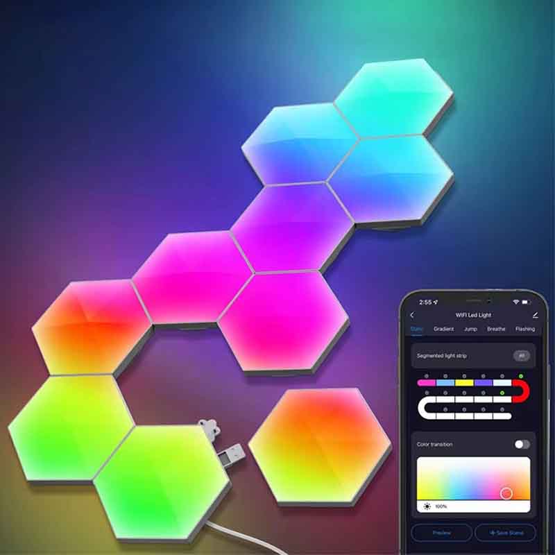 Applique hexagonale KAZAHEX HL10 – connectée Tuya, multicolore RGB – vue 3