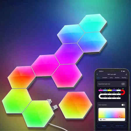 Applique hexagonale KAZAHEX HL10 – connectée Tuya, multicolore RGB – vue 3