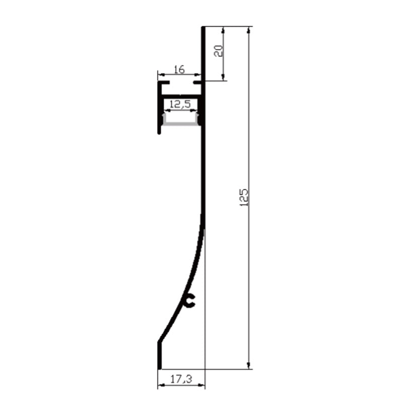 Profilé aluminium pour ruban LED LSP125-16 – plinthe – vue 2